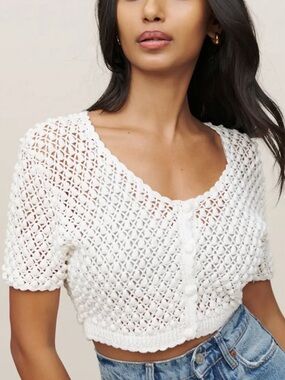 Kroshetta Vintage White Cropped Crochet Elsie Top Medium Reformation